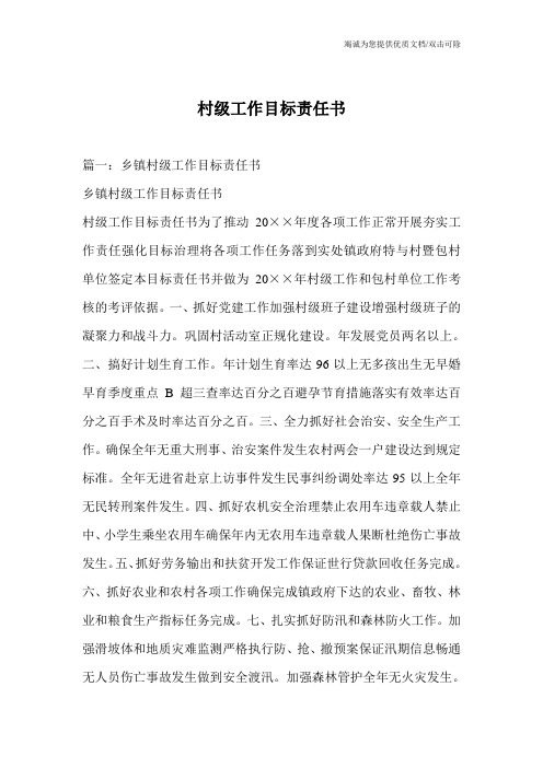 村级工作目标责任书