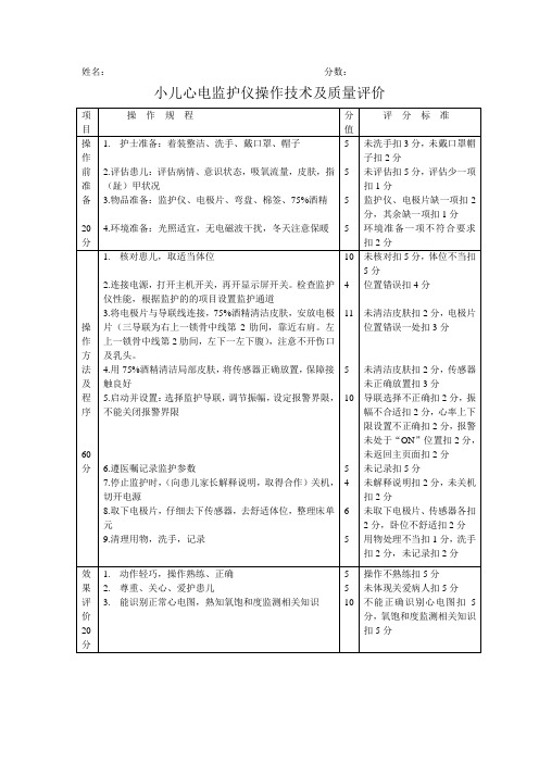 小儿心电监护仪操作技术及质量评价