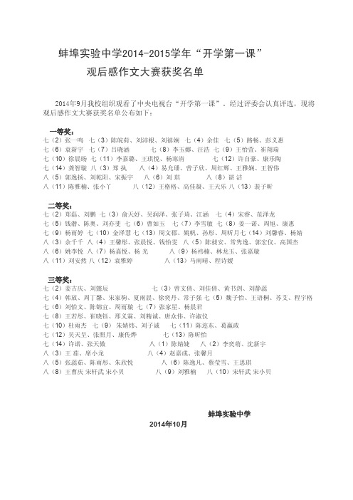 蚌埠实验中学开学第一课观后感作文大赛获奖名单
