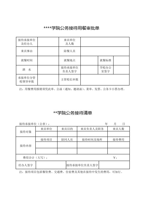 汉江师范学院公务接待用餐审批单【模板】
