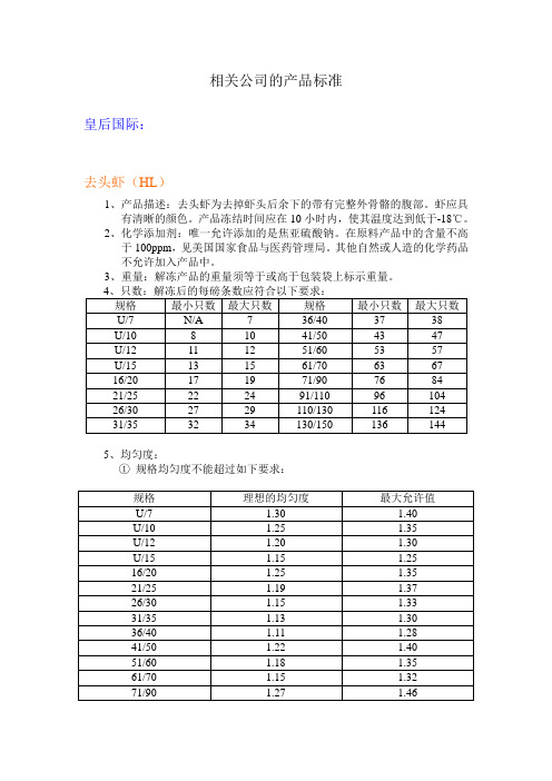 相关公司的产品标准