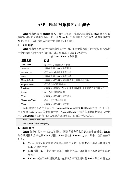 ASP  Field对象和Fields集合