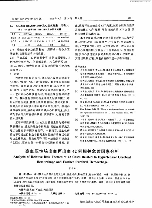 高血压性脑出血再出血42例相关危险因素分析