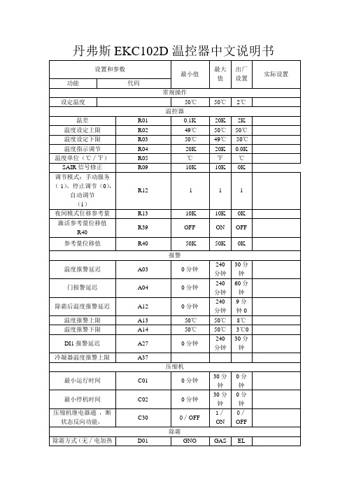 丹弗斯EKC102D中文操作说明书