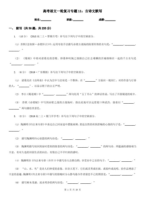 高考语文一轮复习专题11：古诗文默写