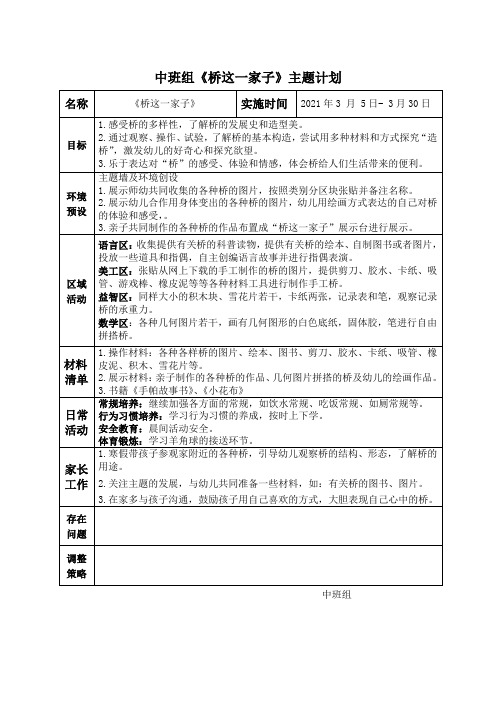 幼儿园《桥这一家子》主题计划