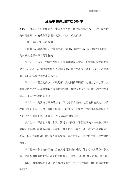 我眼中的深圳作文600字