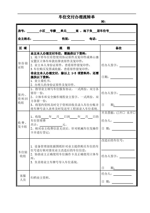 车位交付手续流转单( )