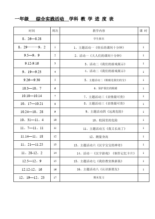 一年级综合实践进度表