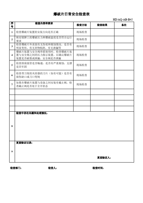 爆破片日常安全检查表