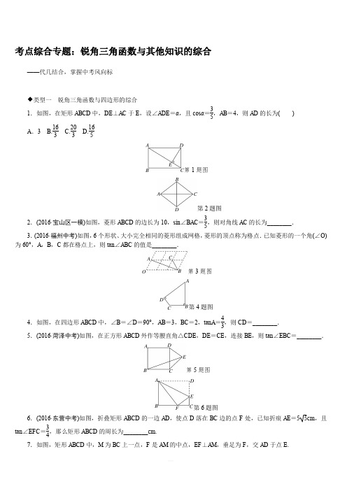 华师大版2019秋九年级数学上册专题 10.考点综合专题：锐角三角函数与其他知识的综合