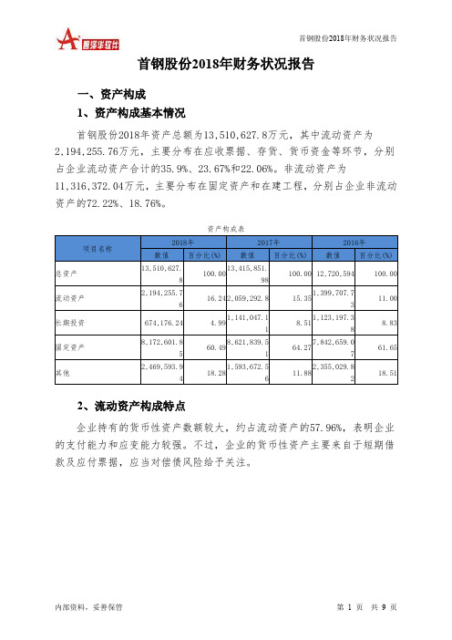首钢股份2018年财务状况报告-智泽华