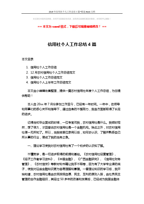 2019年信用社个人工作总结4篇-精选word文档 (10页)