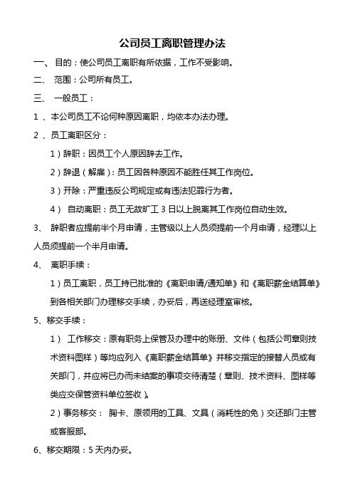 公司员工离职管理办法
