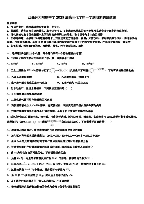 江西师大附属中学2025届高三化学第一学期期末调研试题含解析