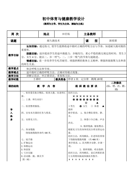 耐久跑技术-八年级全一册体育与健康教学设计