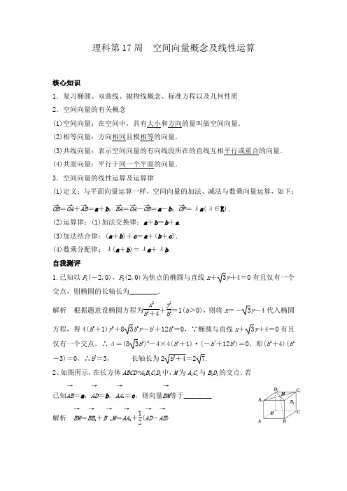 高一数学(理)上学期周清：第17周 空间向量概念及线性运算 Word版含答案