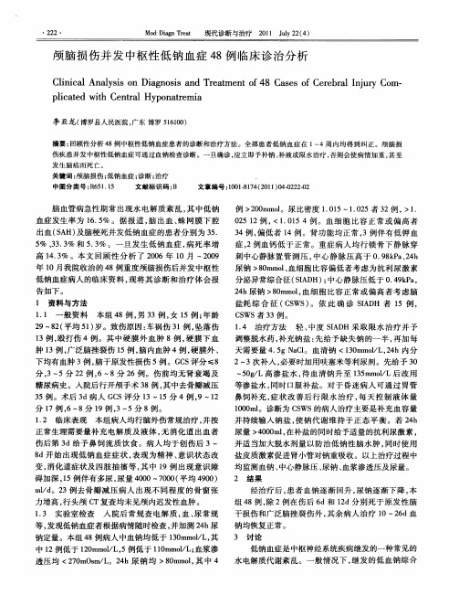 颅脑损伤并发中枢性低钠血症48例临床诊治分析