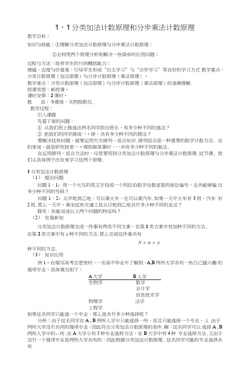 高中数学选修2-3第一章计数原理教案11分类加法计数原理和分步乘法计数原理.doc