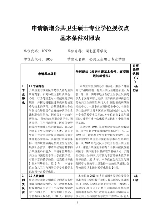 申请新增公共卫生硕士专业学位授权点基本条件对照表-湖北医药学院