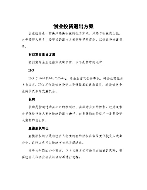 创业投资退出方案