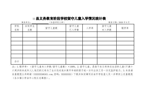 义务教育阶段学校留守儿童入学情况统计表