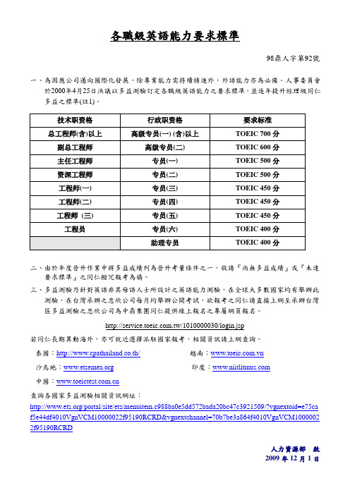 各职级英语能力要求标准