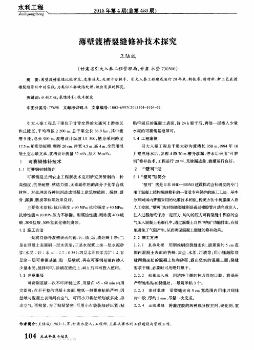 薄壁渡槽裂缝修补技术探究