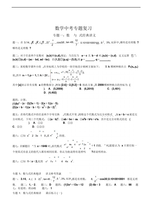 数学中考专题一：数与式