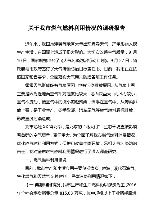 关于我市燃气燃料利用情况的调研报告