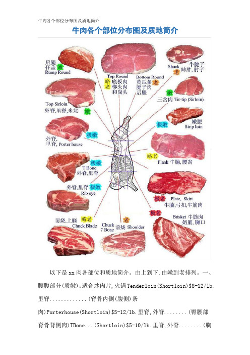 牛肉各个部位分布图及质地简介