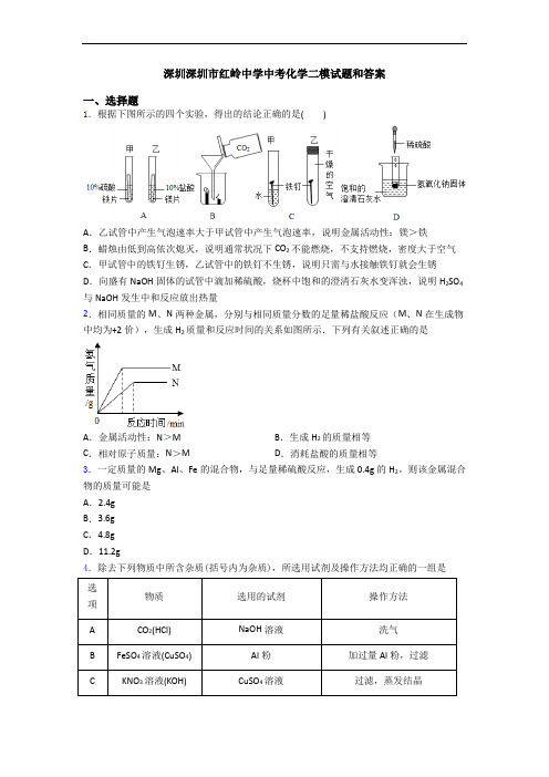 深圳深圳市红岭中学中考化学二模试题和答案