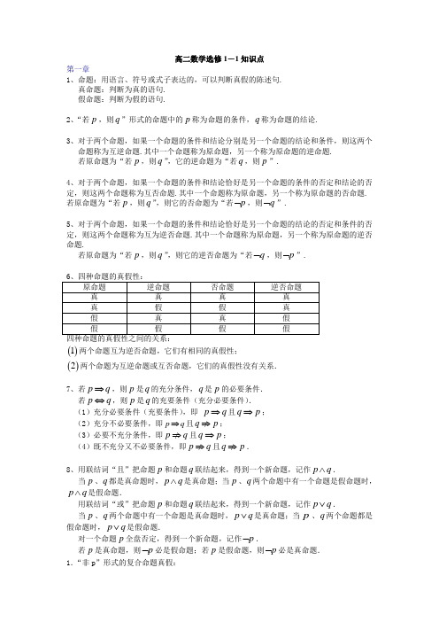 人教版高中数学选修1-1第一章知识点