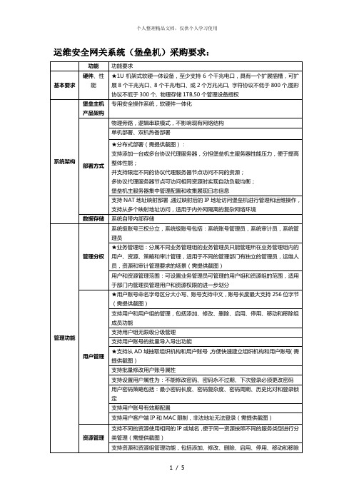 运维安全网关系统(堡垒机)采购要求