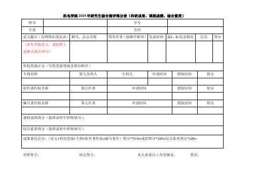 研究生综合测评得分表(科研成果、课程成绩、综合素质)