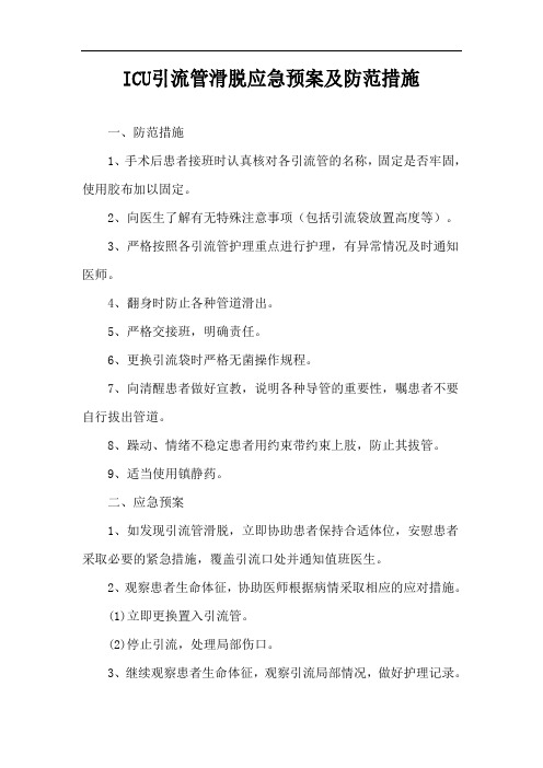 ICU引流管滑脱应急预案及防范措施