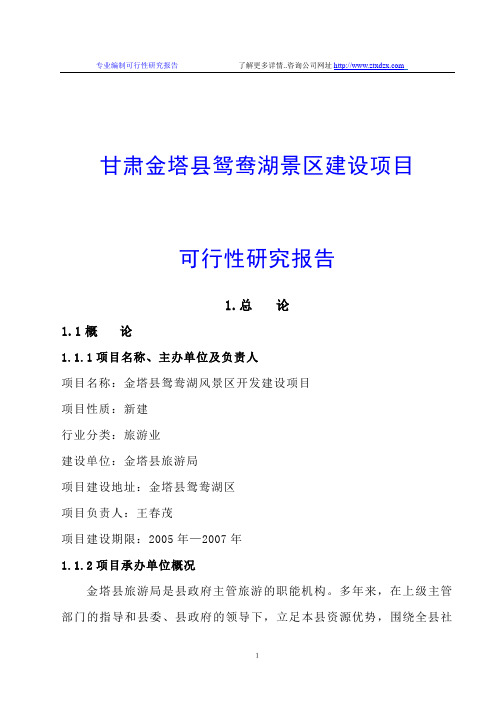甘肃金塔县鸳鸯湖景区建设项目可行性研究报告