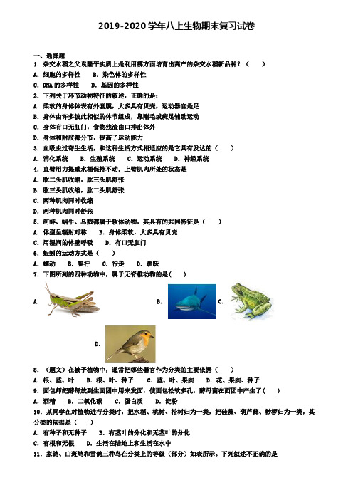 (9份试卷汇总)2019-2020学年上海市生物八年级(上)期末检测模拟试题