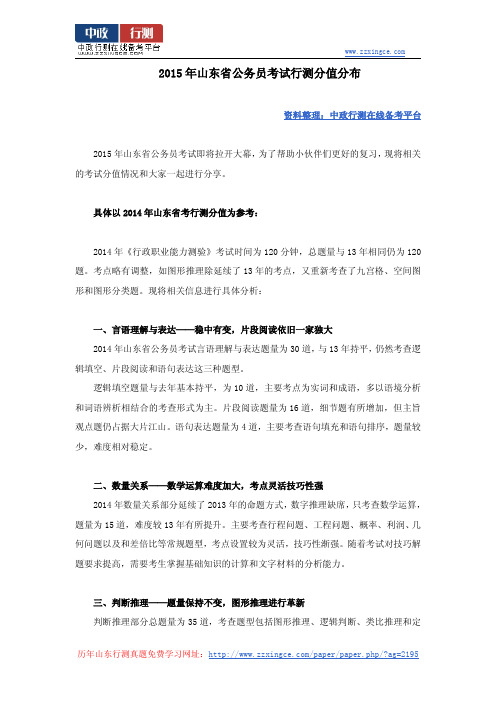 2015年山东省公务员考试行测分值分布
