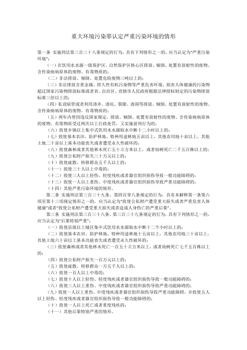 重大环境污染罪认定严重污染环境的情形