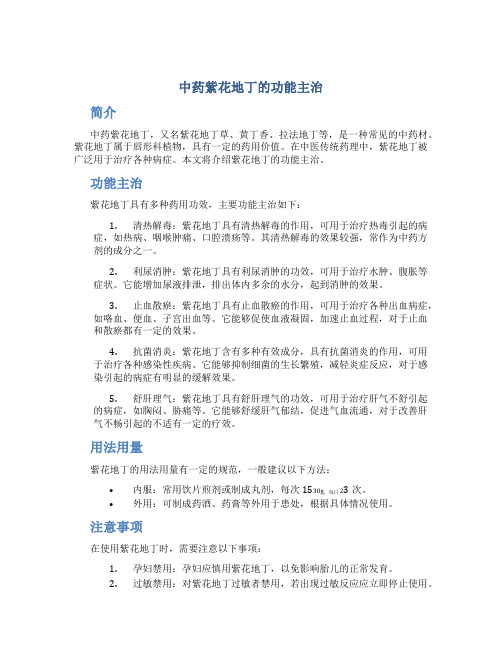 中药紫花地丁的功能主治
