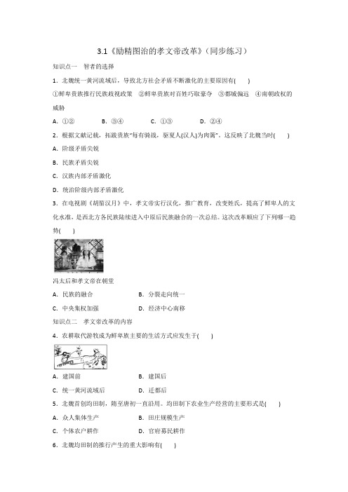 人民版高中历史选修1专题3.1 励精图治的孝文帝改革(同步练习)