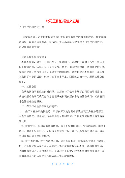 公司工作汇报范文五篇