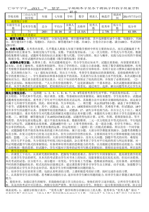 七年级下册数学学科教学质量分析