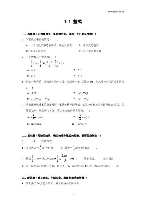 1.1 整式(含答案)
