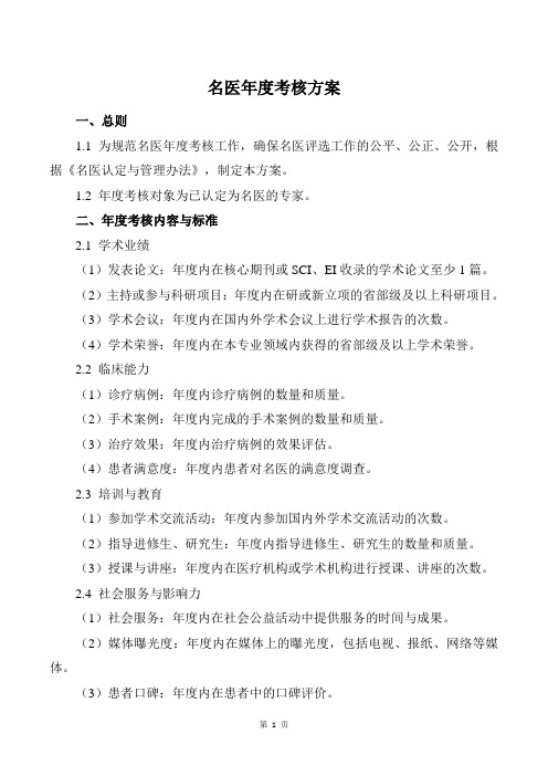 名医 年度考核 方案
