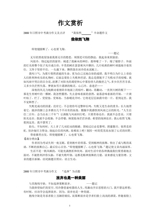 2008年中考满分作文及点评