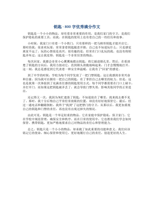 钥匙800字优秀满分作文