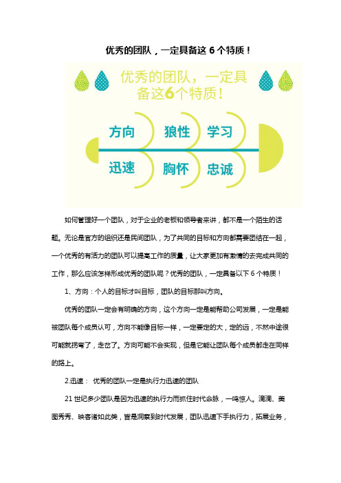 优秀的团队,一定具备这6个特质