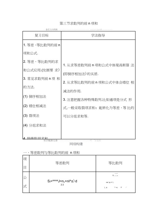 2020年浙江高三数学总复习：求数列的前n项和复习讲义